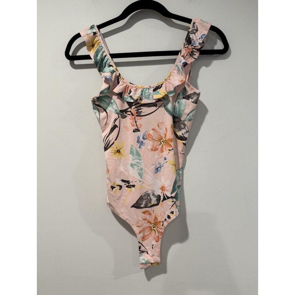 NEW BCBGeneration Bodysuit XXS Floral Ruffle Stretch Coquette Preppy Travel